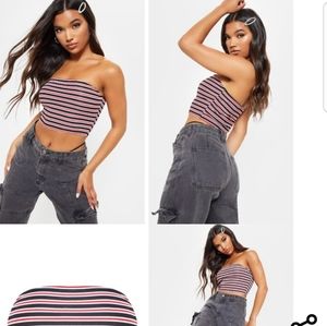 basic red ribbed striped bandeau crop top